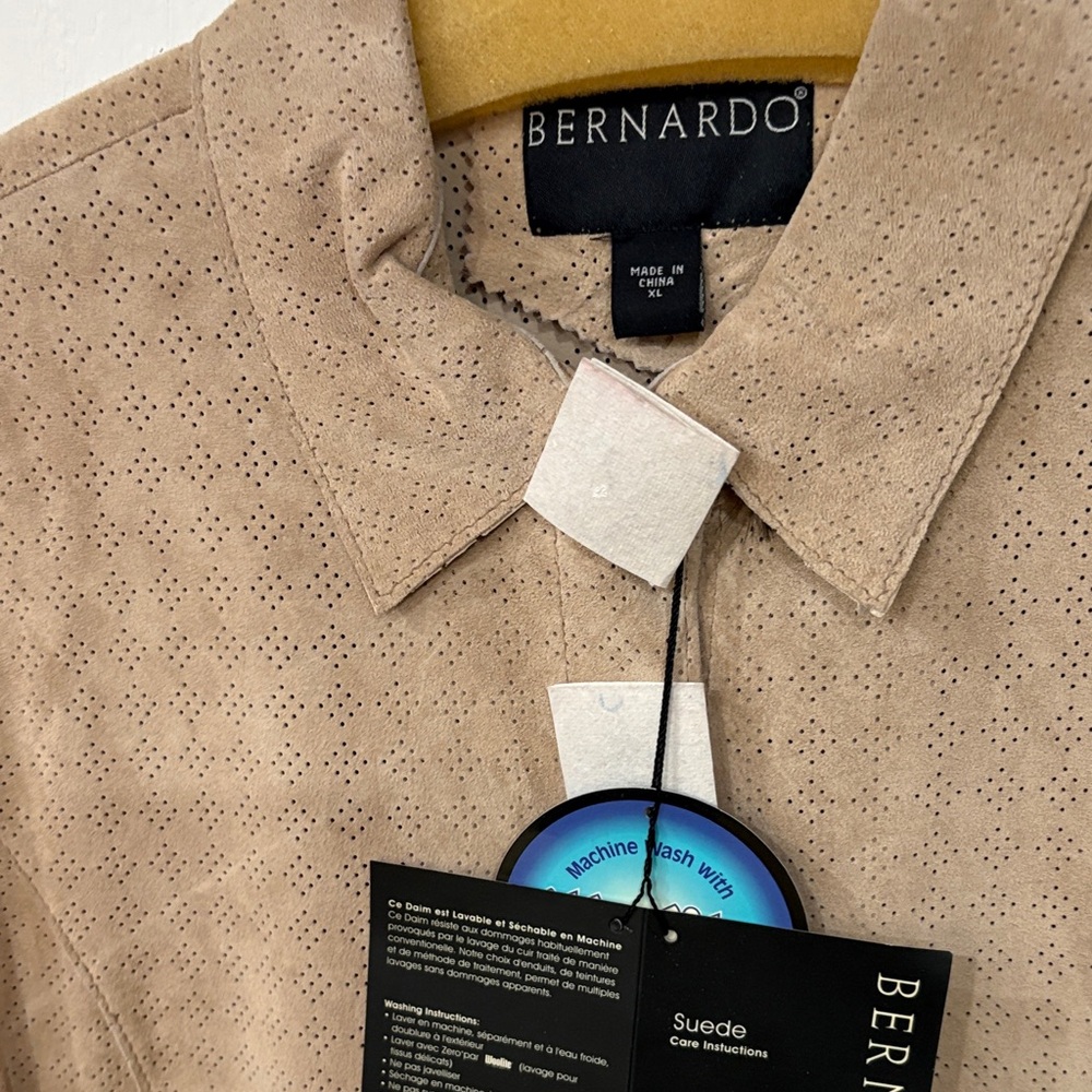 Bernardo Beige Suede Button-Up Shirt - Picture 3 of 13